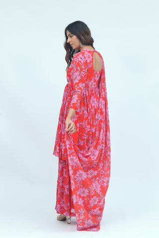 Gulbahar Red Floral Kurta Palazzo Set