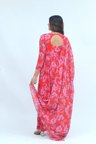 Gulbahar Red Floral Kurta Palazzo Set