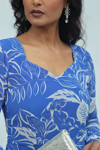 Aarohi Blue Printed Anarkali Gown