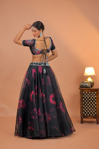 Nora Black Floral Lehenga Set