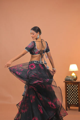 Nora Black Floral Lehenga Set